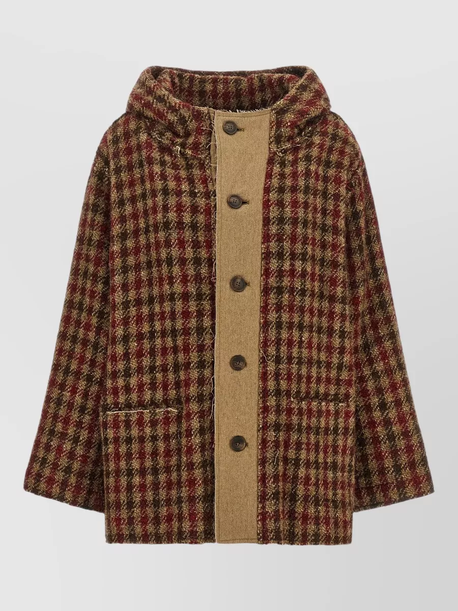 R13 Wool alpaca oversized houndstooth check hooded coat