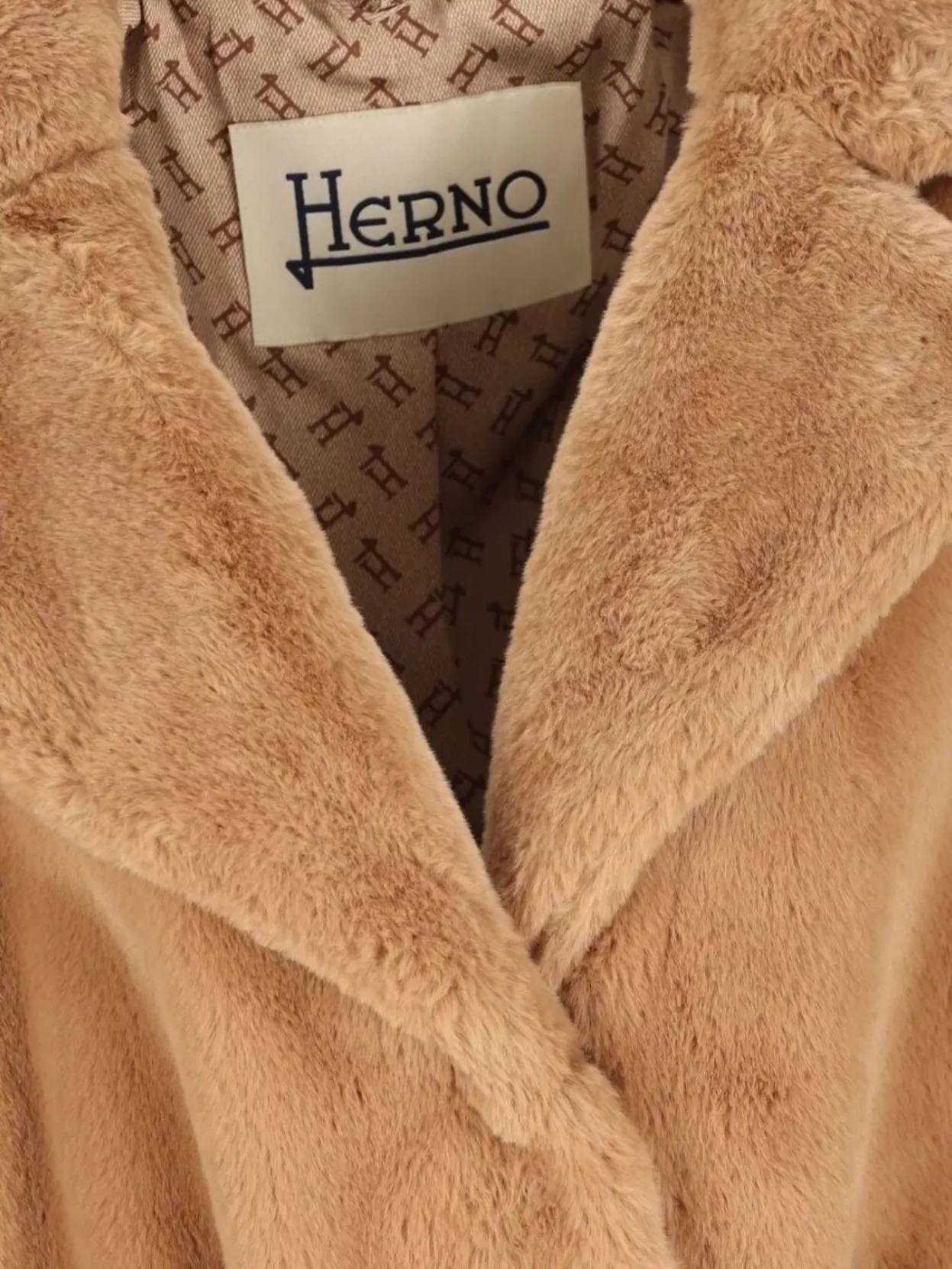 Herno Long Faux Fur Coat With Belted Waist