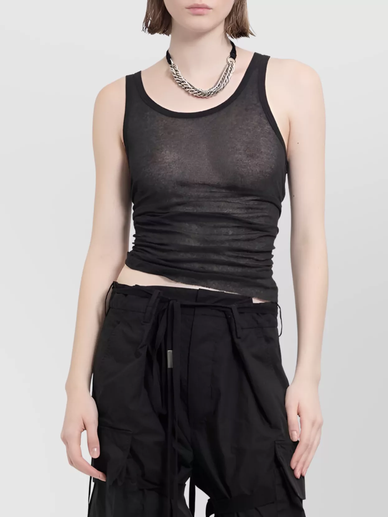 Ann Demeulemeester Mara Wrinkled Sheer Cropped Tank Top
