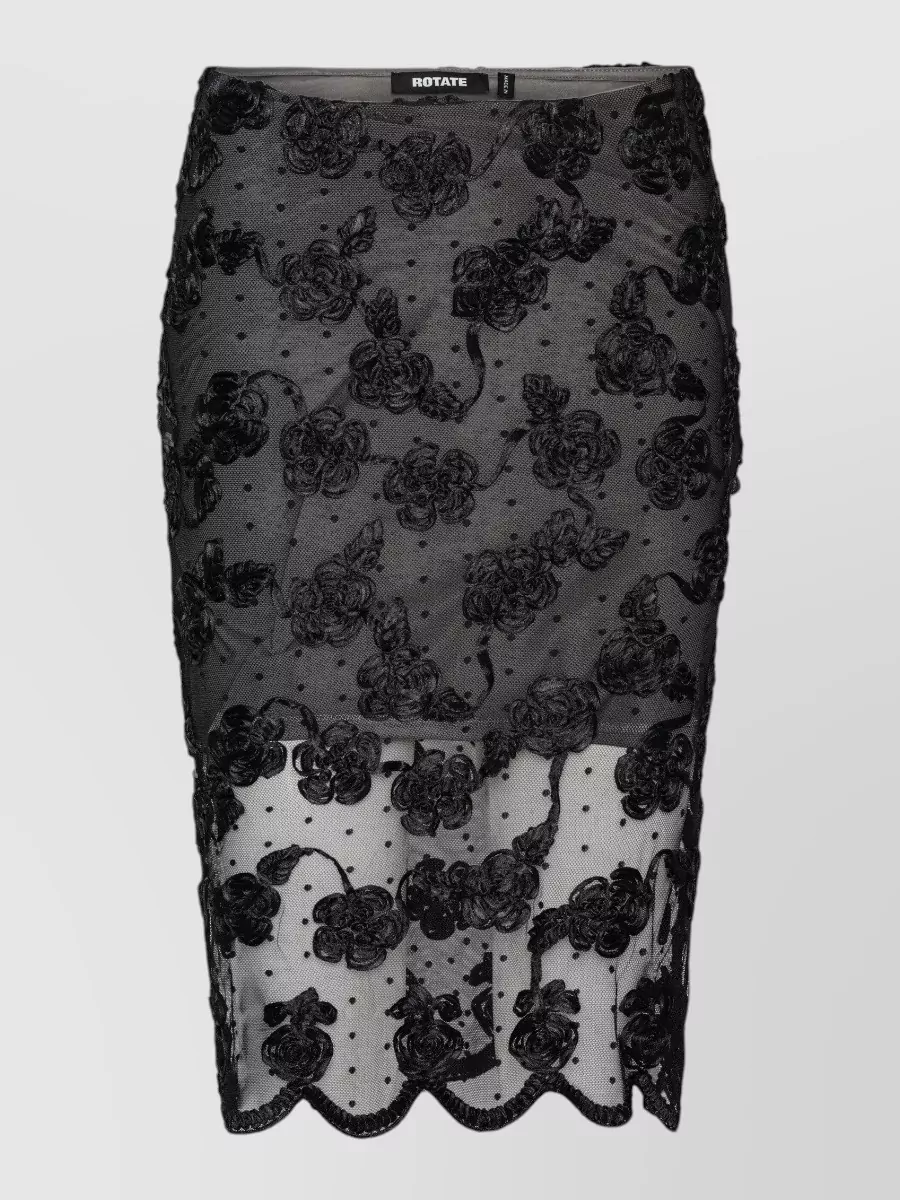 Rotate Floral-Appliqué Mesh Midi Skirt