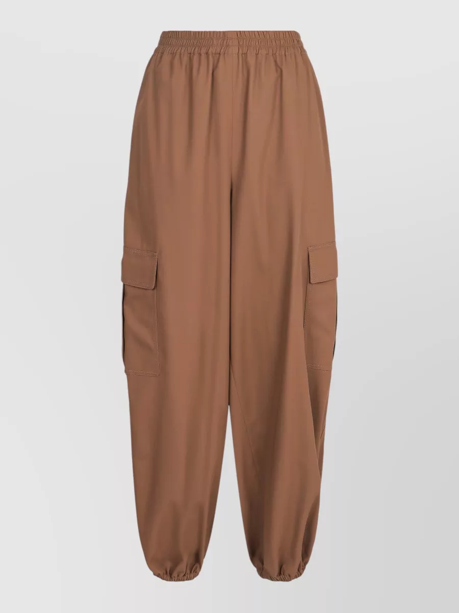 Max Mara Cotton Trousers Cargo Pockets Tapered Leg In Brown