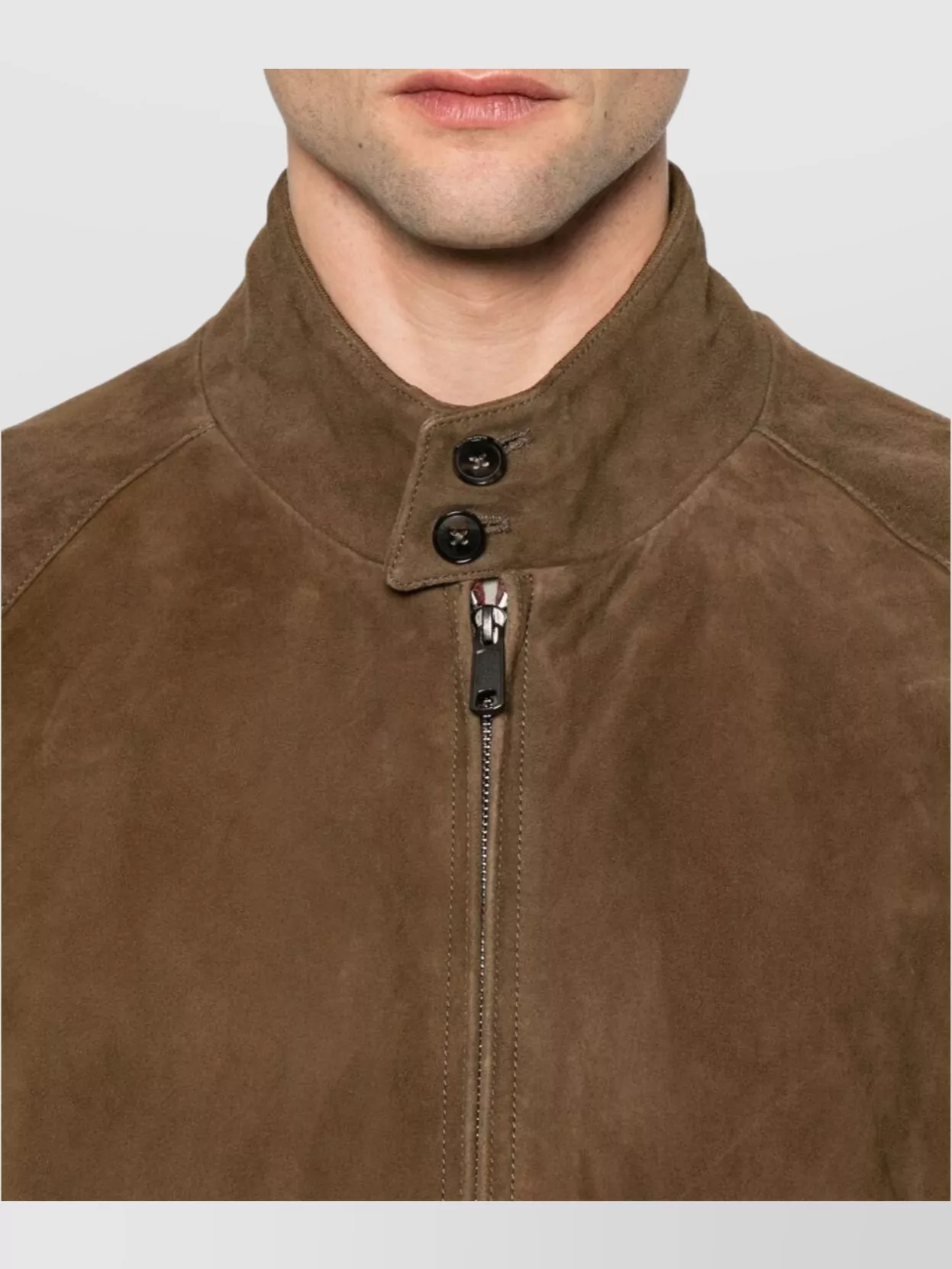 Baracuta High Neck Suede Outerwear Featuring Pockets