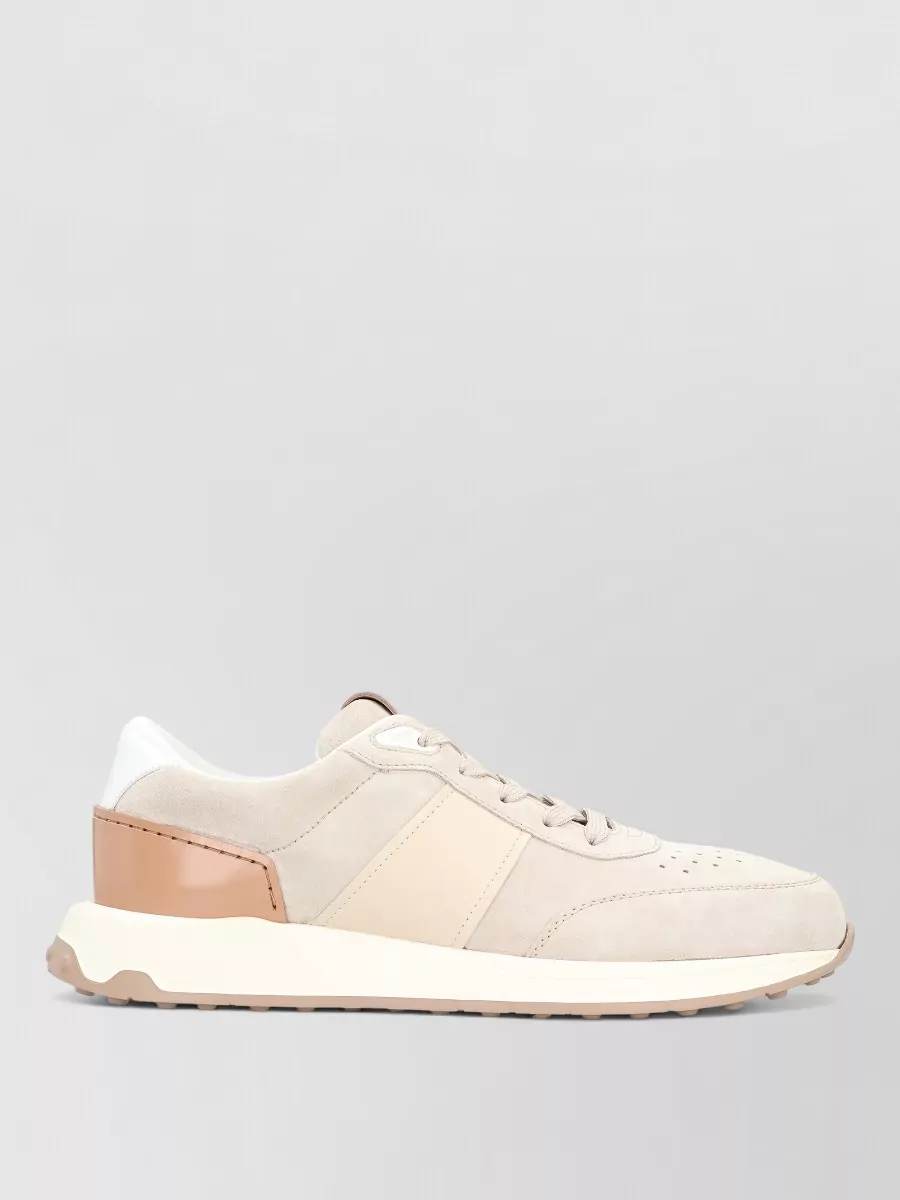 Tod's Suede Sneakers Contrast Heel Panel Rubber Sole