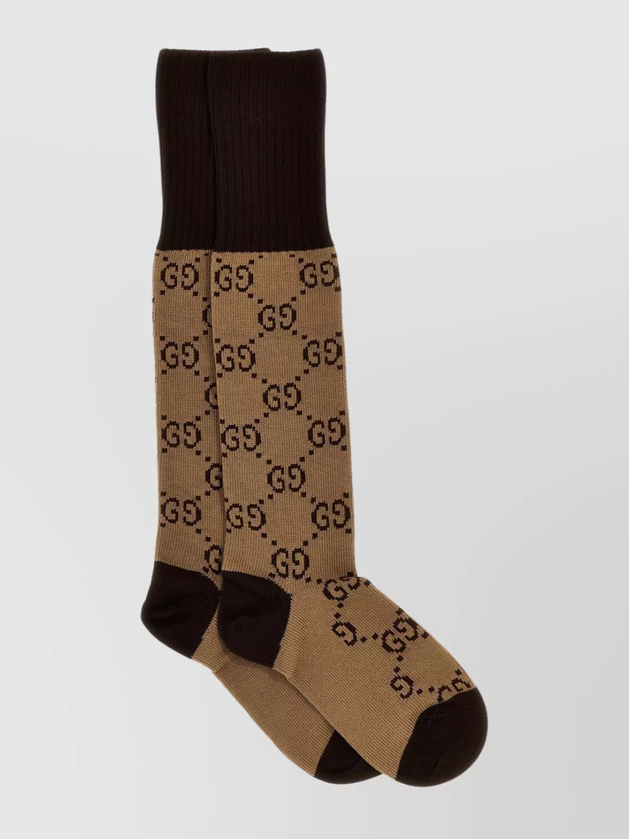 Gucci Knee-high Ribbed Cuffs Stretch Socks In Brown