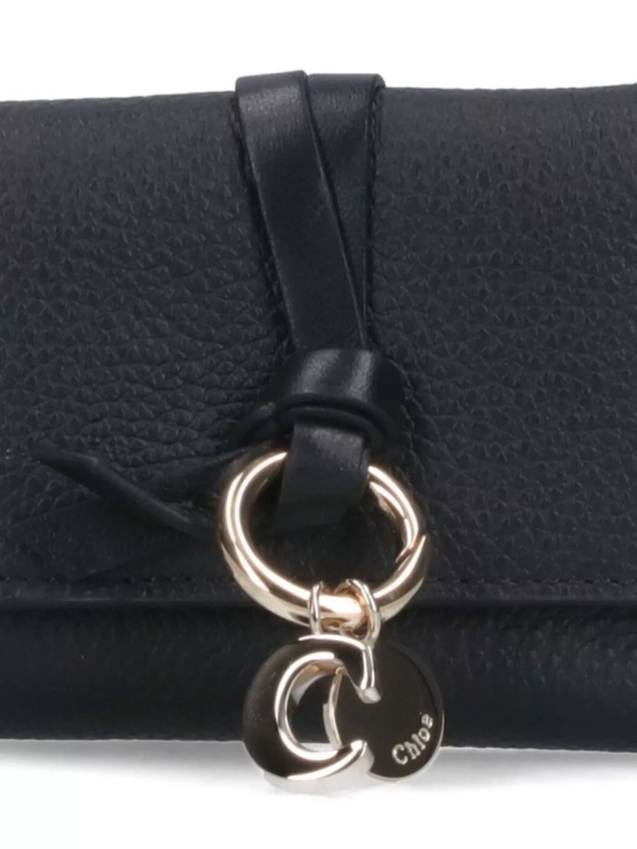 Chloé Flap Ring Detail Textured Fold Wallets In Black