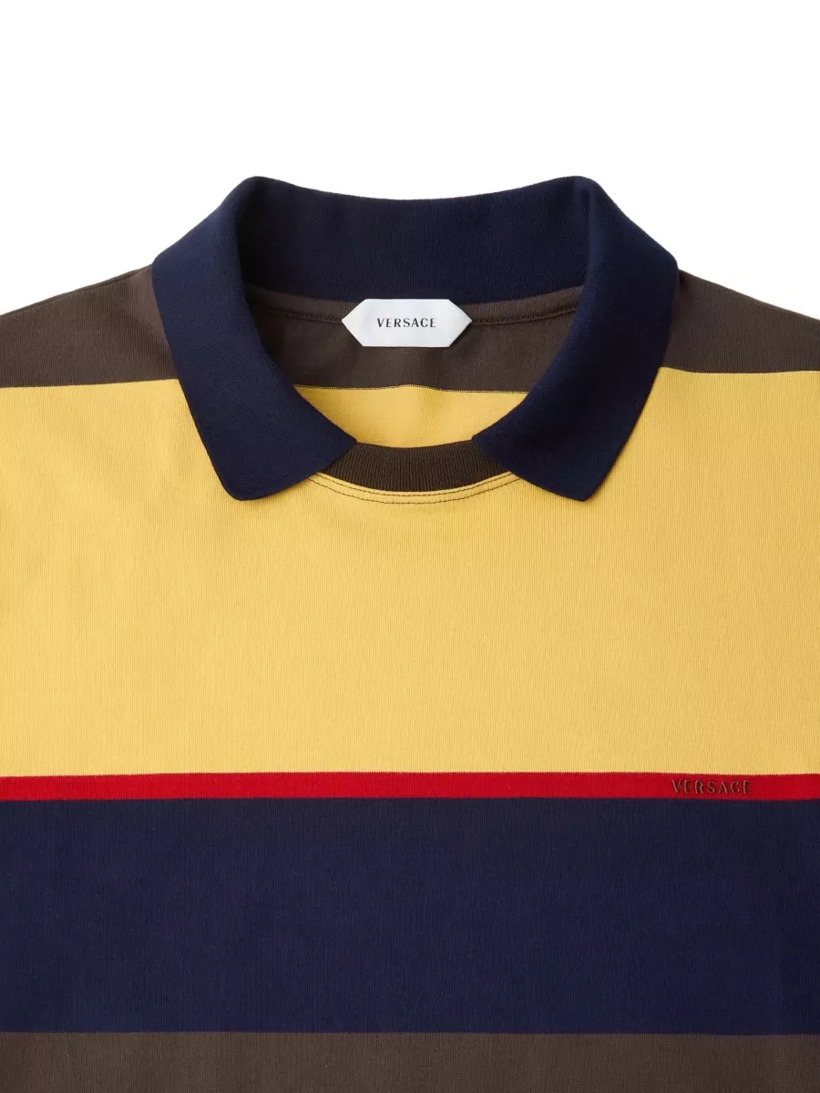 Versace Striped Cotton Short-Sleeve Polo Shirt