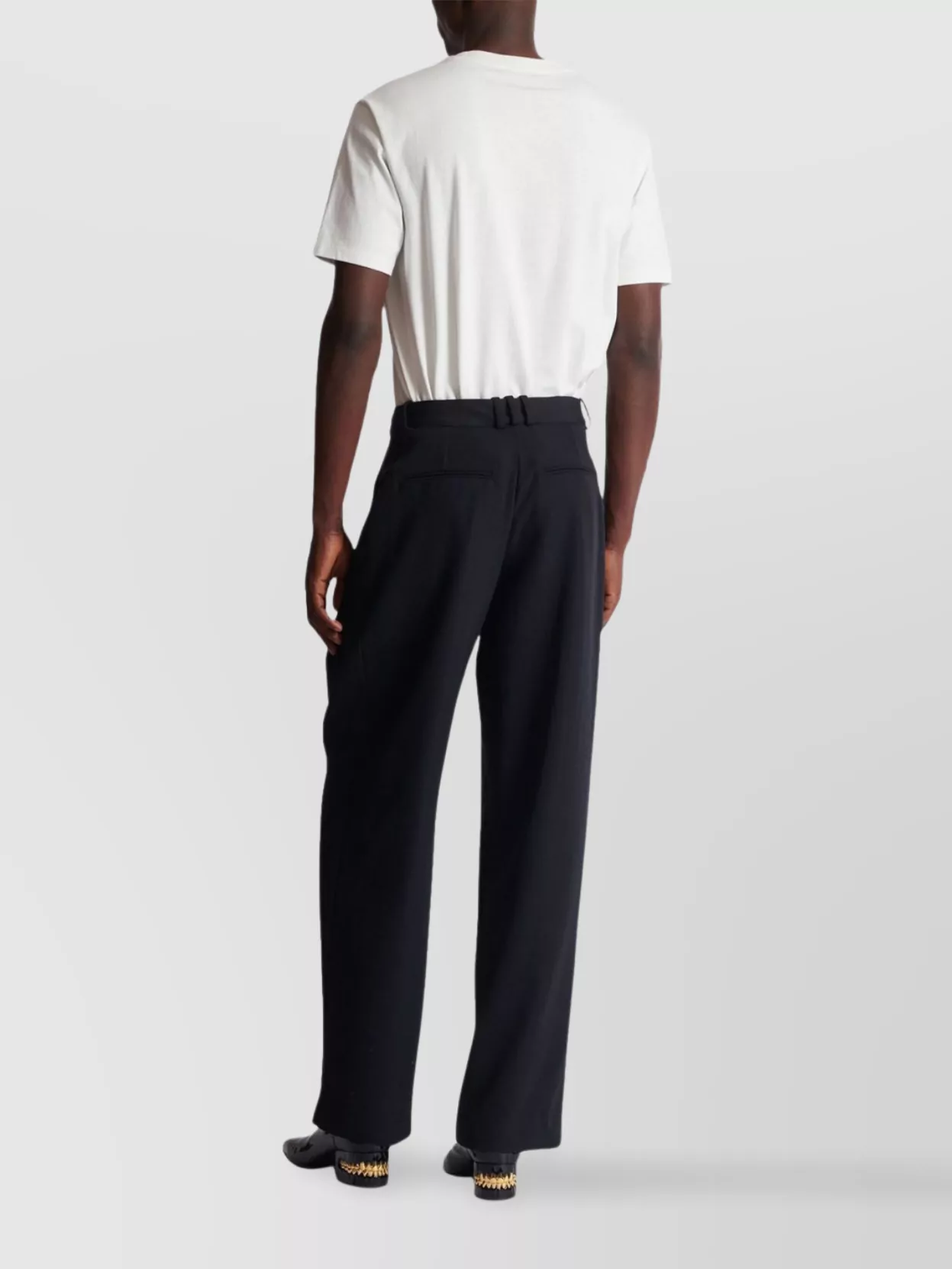 Balmain Straight Leg Pleated Pants With Pockets And Belt Loops In Black