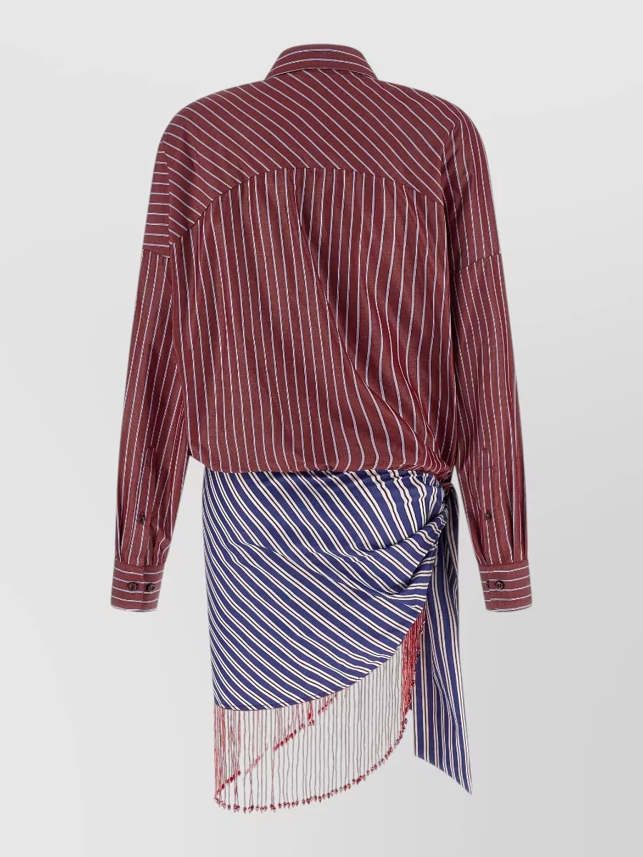 The Andamane Striped Cotton Patchwork Mini Shirt Dress