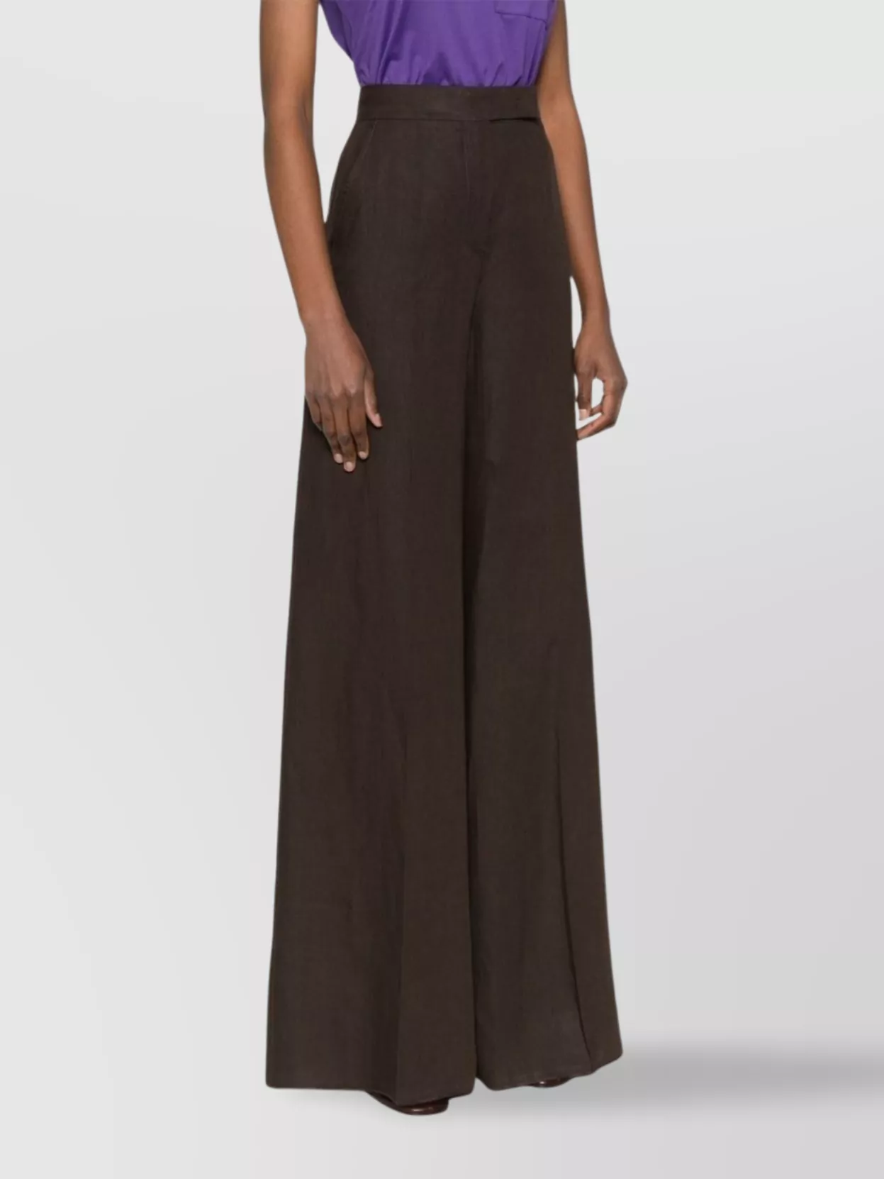 Max Mara Wide-leg Brown Linen Trousers With High Waist Design In Brown