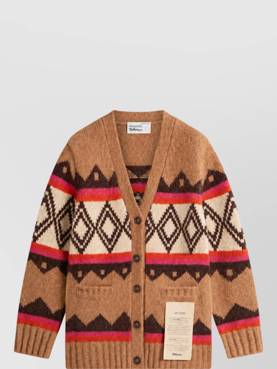 Ballantyne Wool jacquard v-neck cardigan