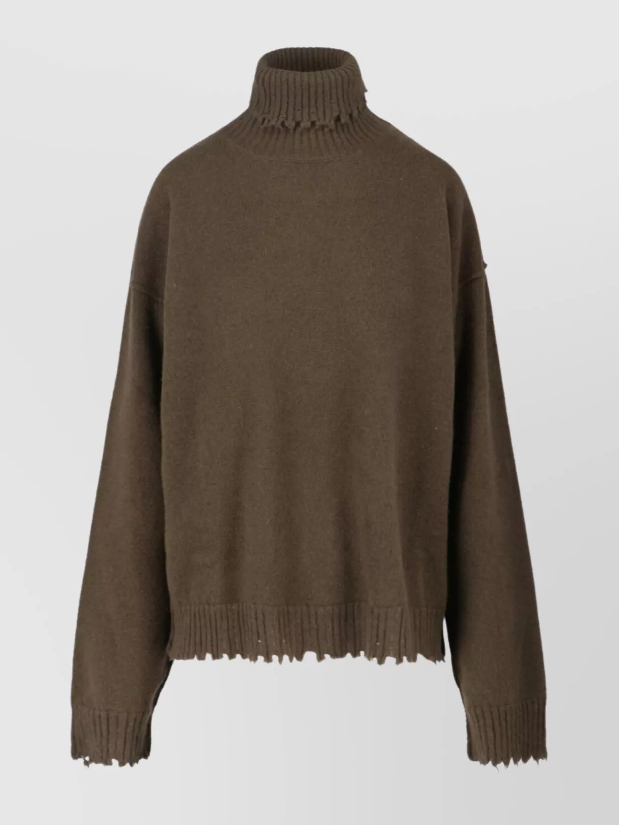 Uma Wang Omens Army Green Distressed High-neck Cashmere Jumper In Brown