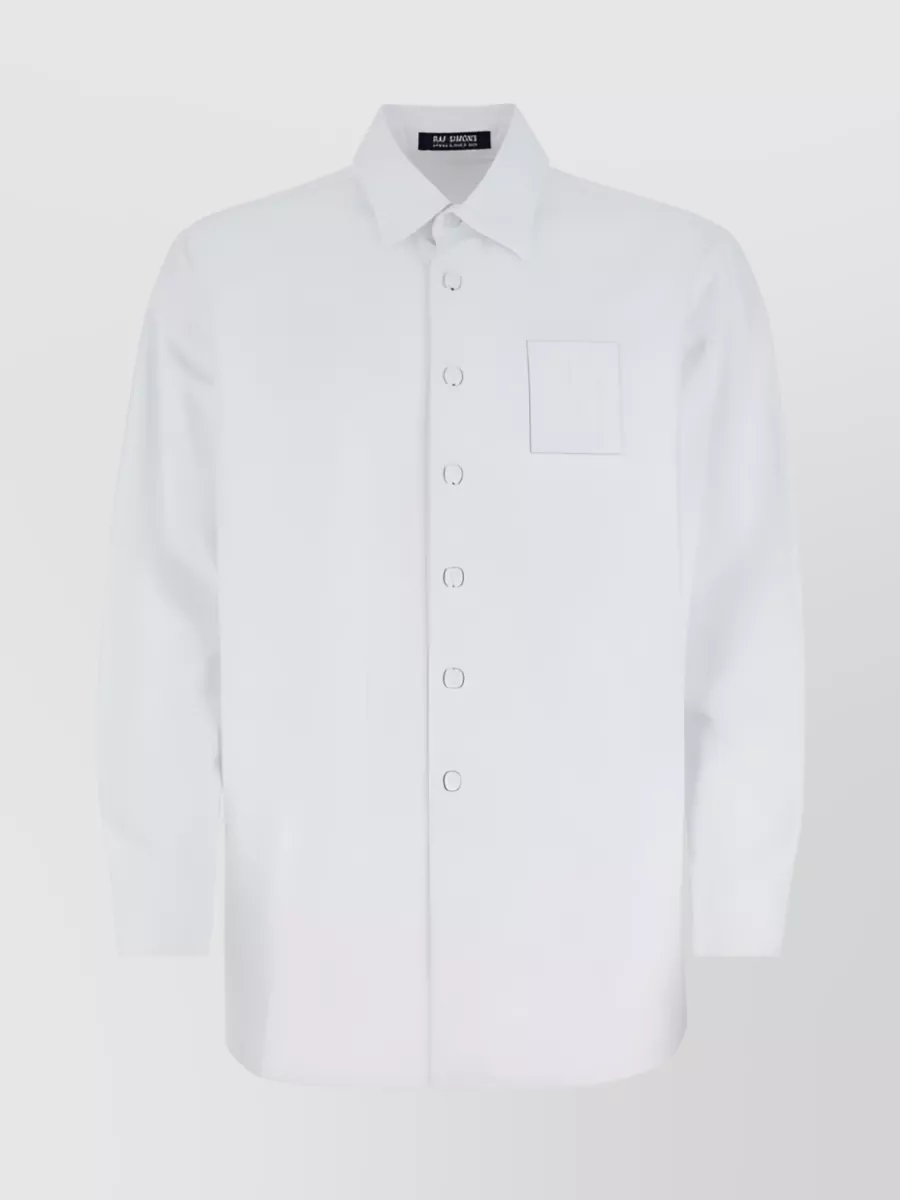 Shop Raf Simons Chest Logo Patch Long-sleeved Cotton Shirt In Grey
