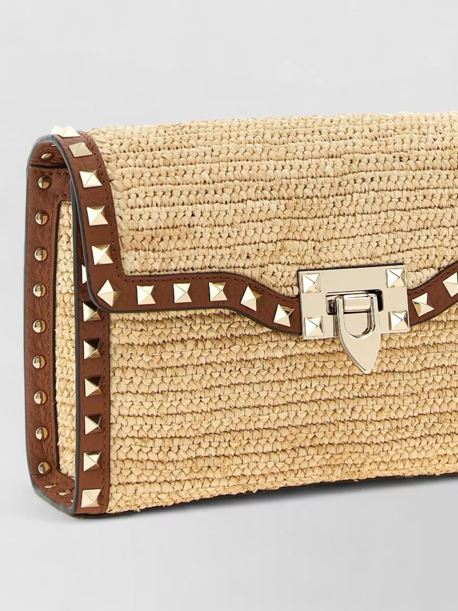 Valentino Garavani Rockstud Spike Small Straw Clutch Bag