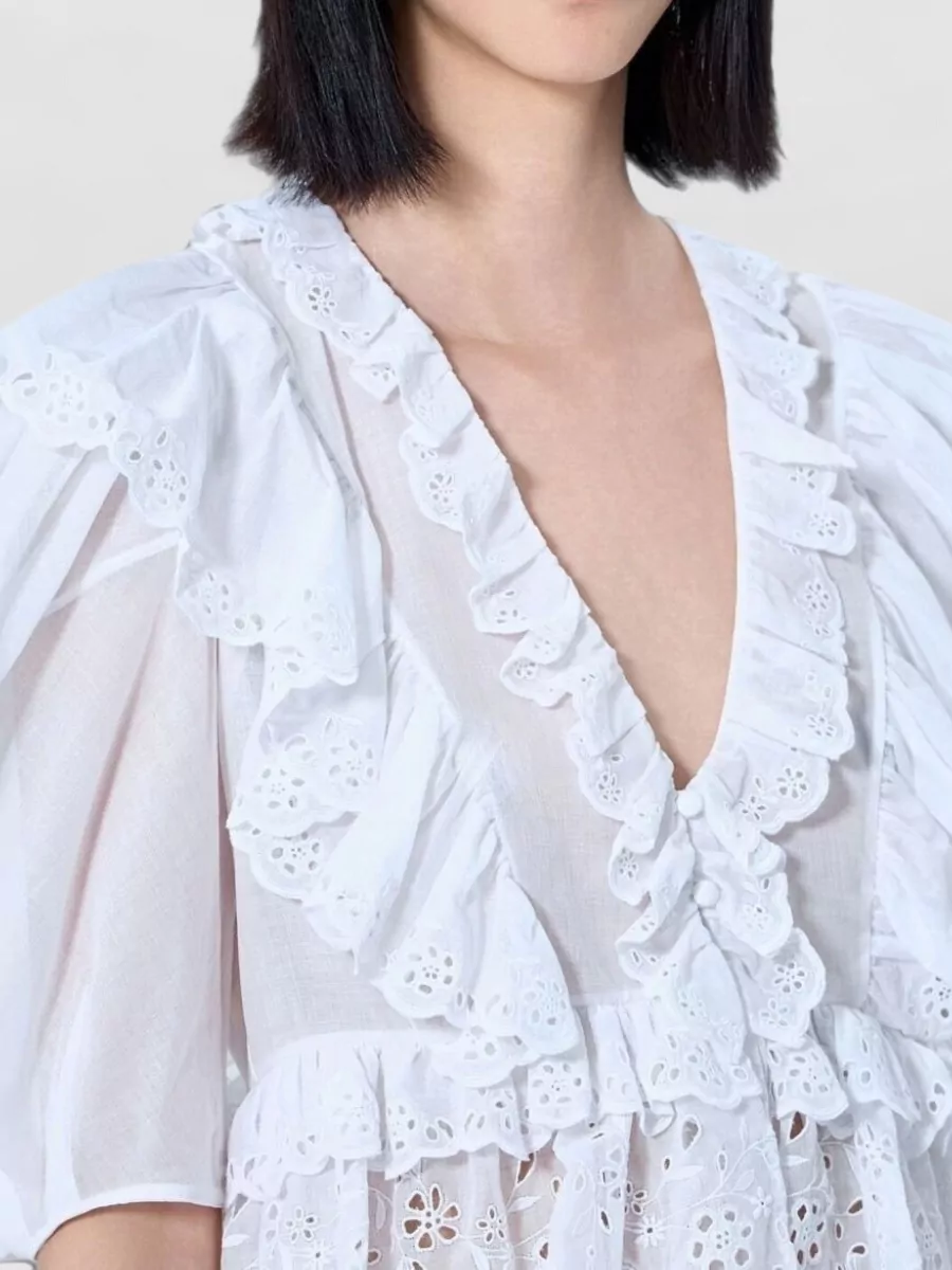 Chloé Cotton Cropped Ruffled Blouse