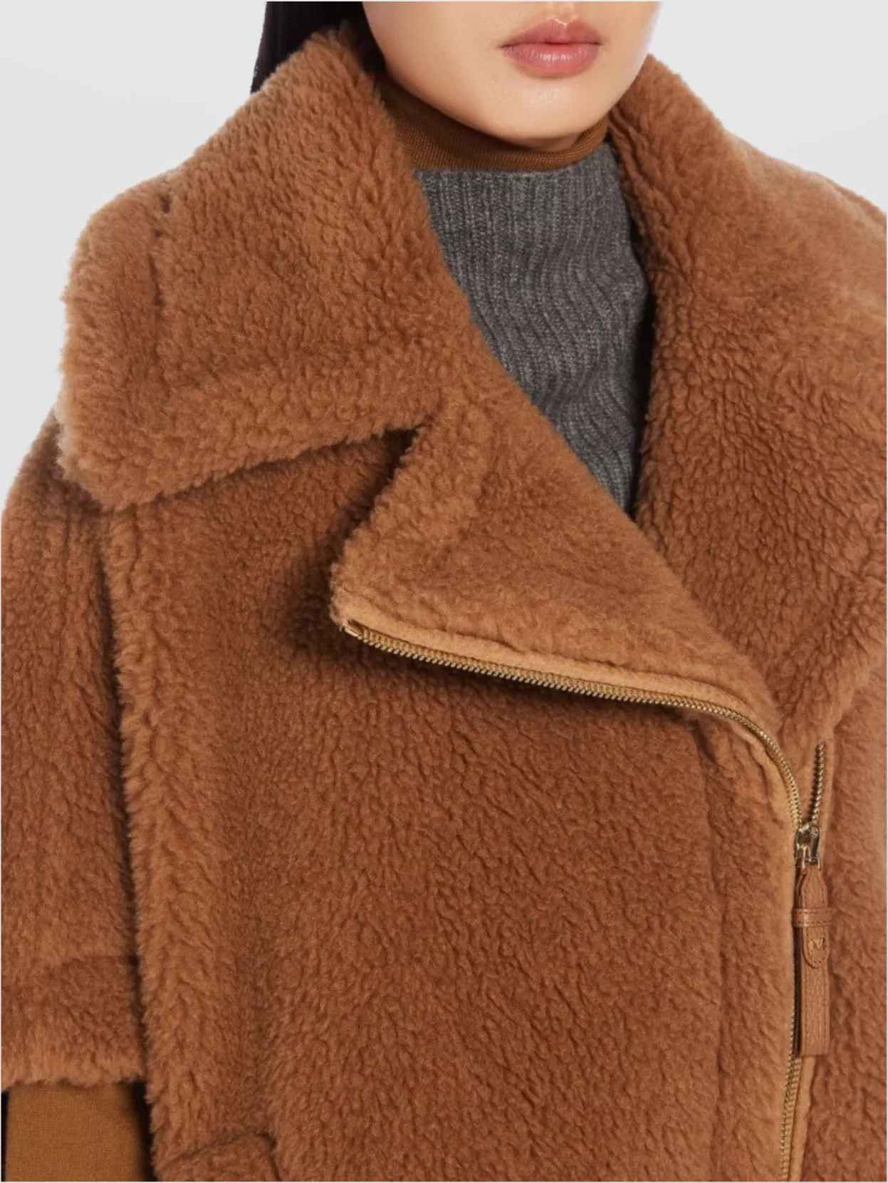 Shop Max Mara Teddy Fabric Biker Jacket Cape
