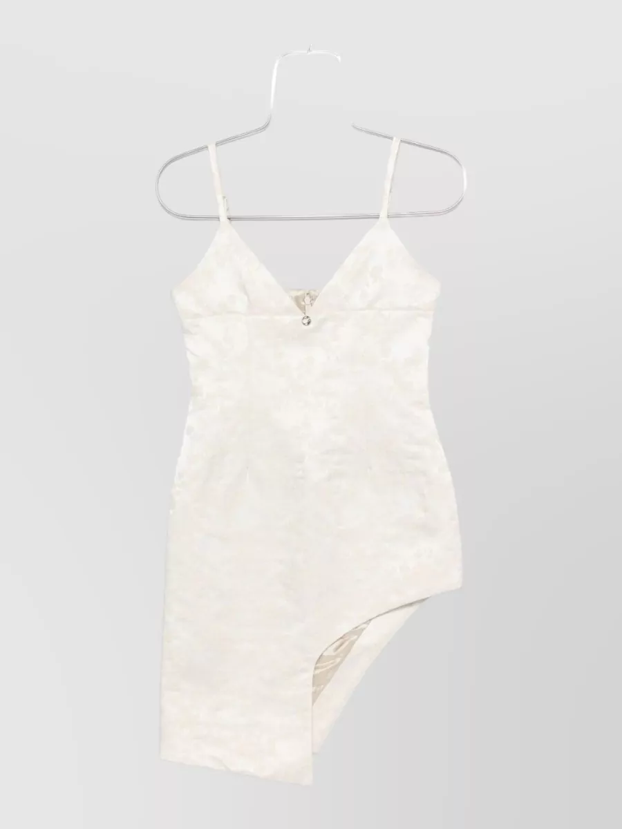 Coperni floral jacquard v-neck spaghetti-strap asymmetric-hem mini dress