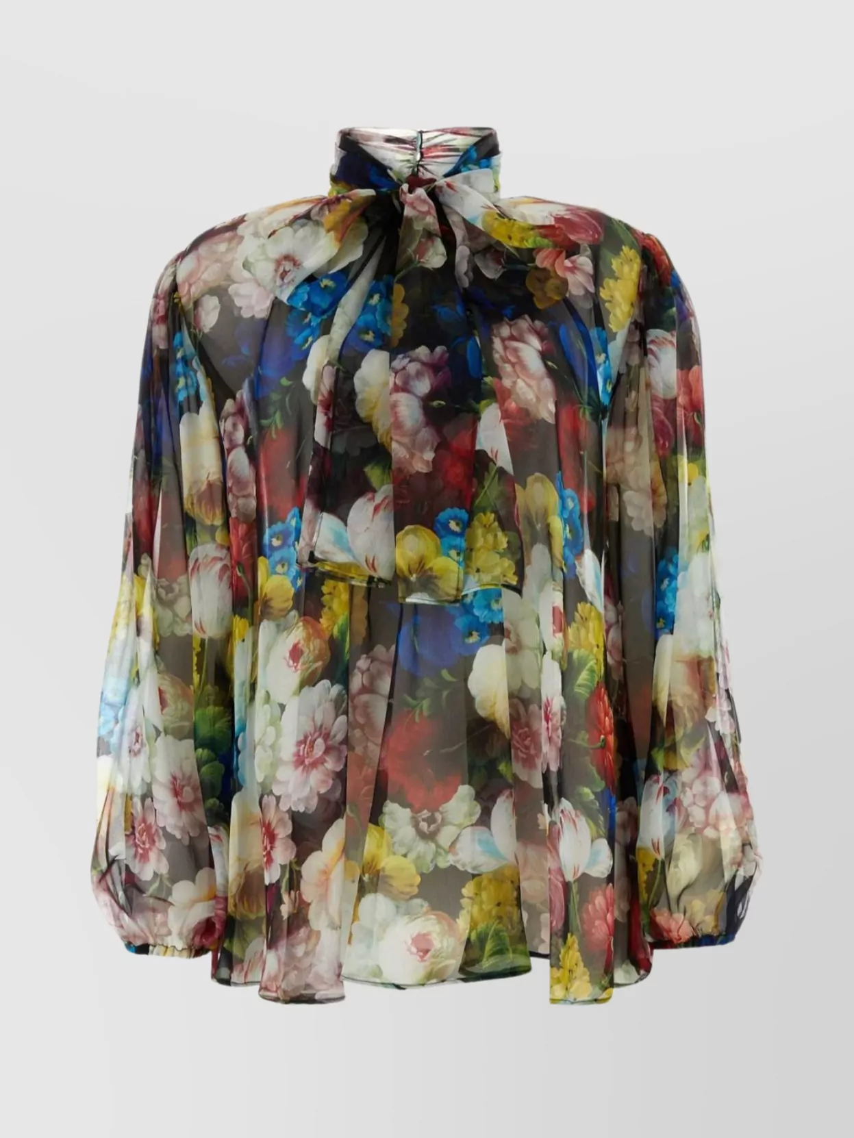 Shop Dolce & Gabbana Sheer Floral Silk Blouse With High Neck In Brown