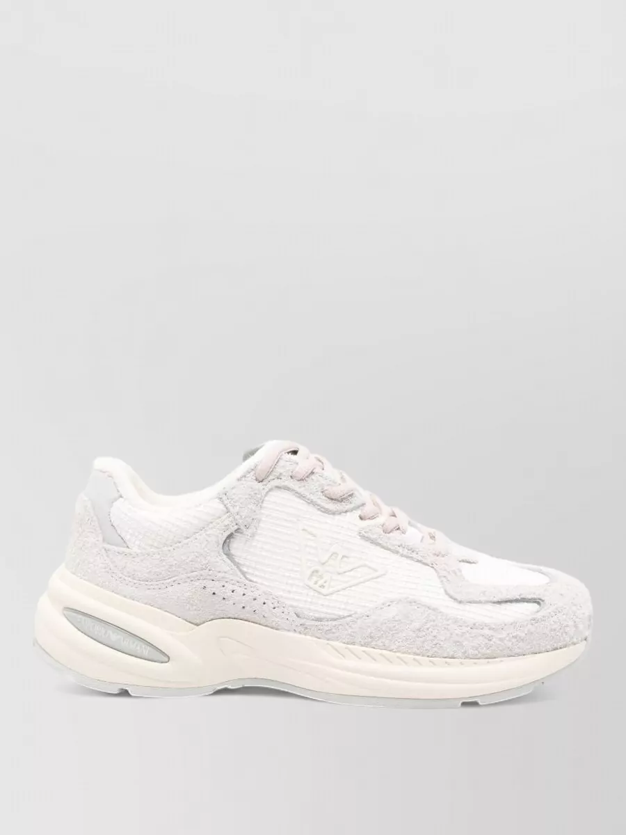 Emporio Armani Round Toe Sneakers Rubber Sole Textured Panels