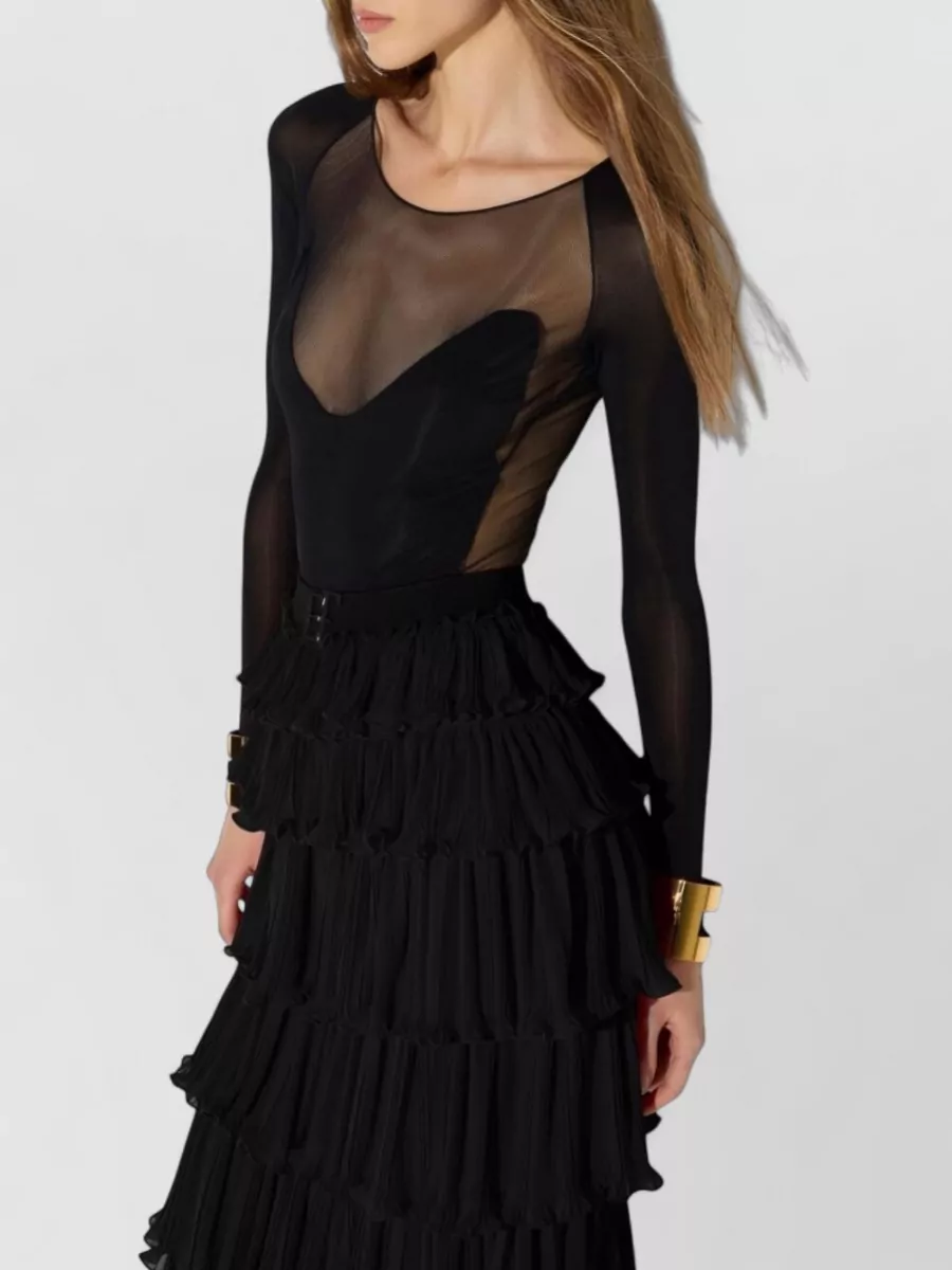 Elisabetta Franchi Sheer Panel Long-Sleeve Bodysuit