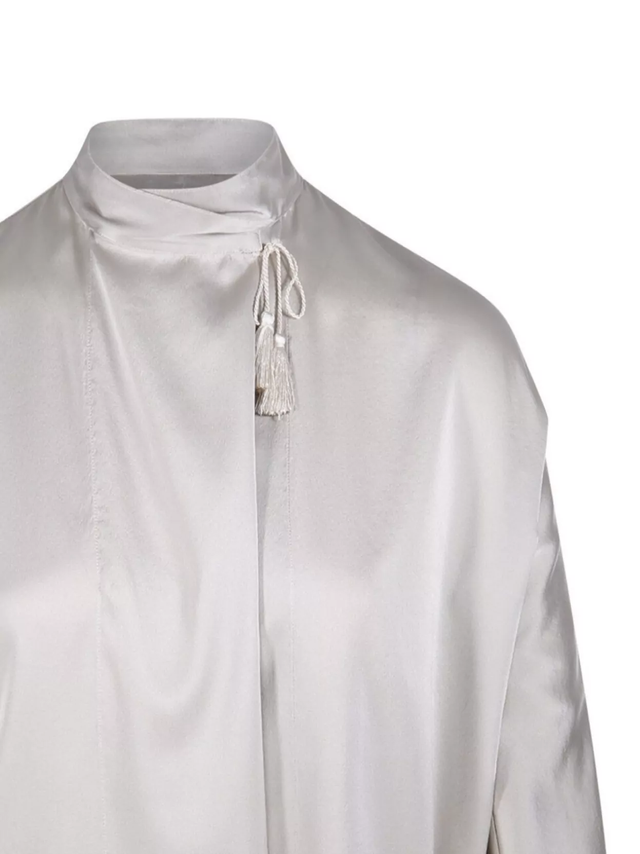 Forte Forte Satin Tassel Neck Long Sleeve Top