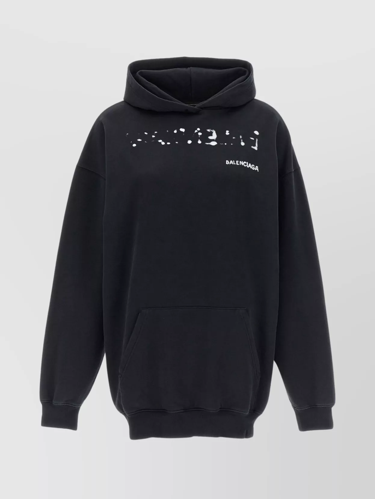 Balenciaga Logo Print Hooded Sweatshirt In Black