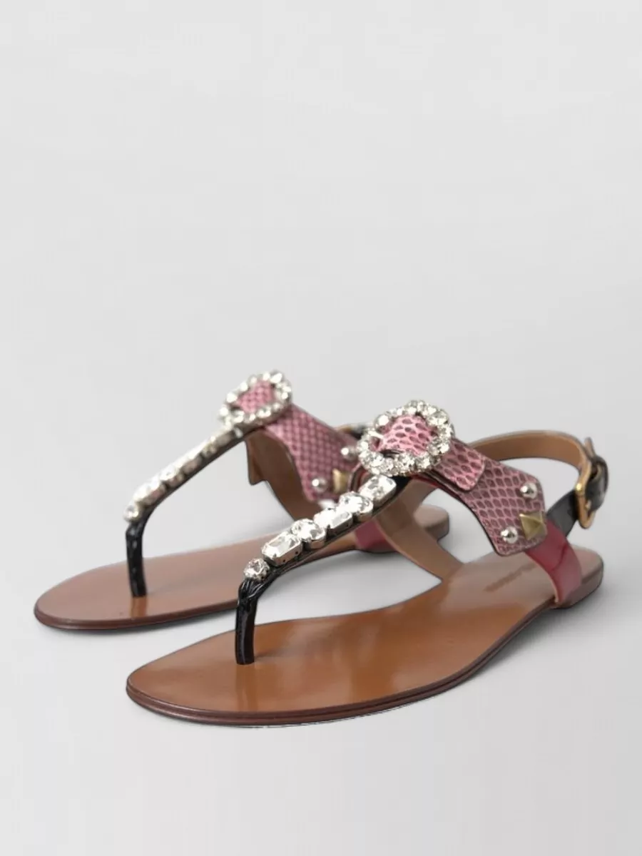 Dolce&Gabbana Leather Crystal-Embellished Slides
