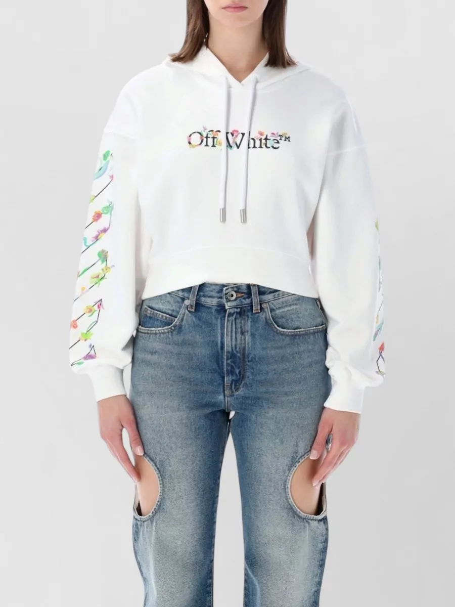 Off-White Floral-print cropped relaxed-fit hoodie