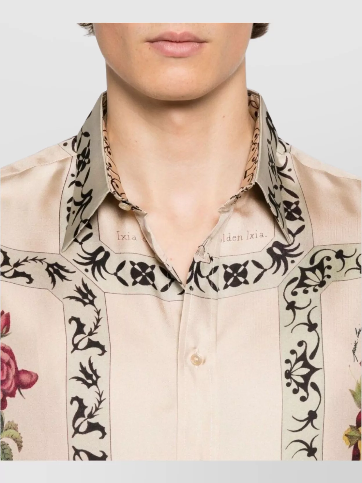 Pierre Louise Mascia Floral Print Long Sleeve Collared Top In Pink