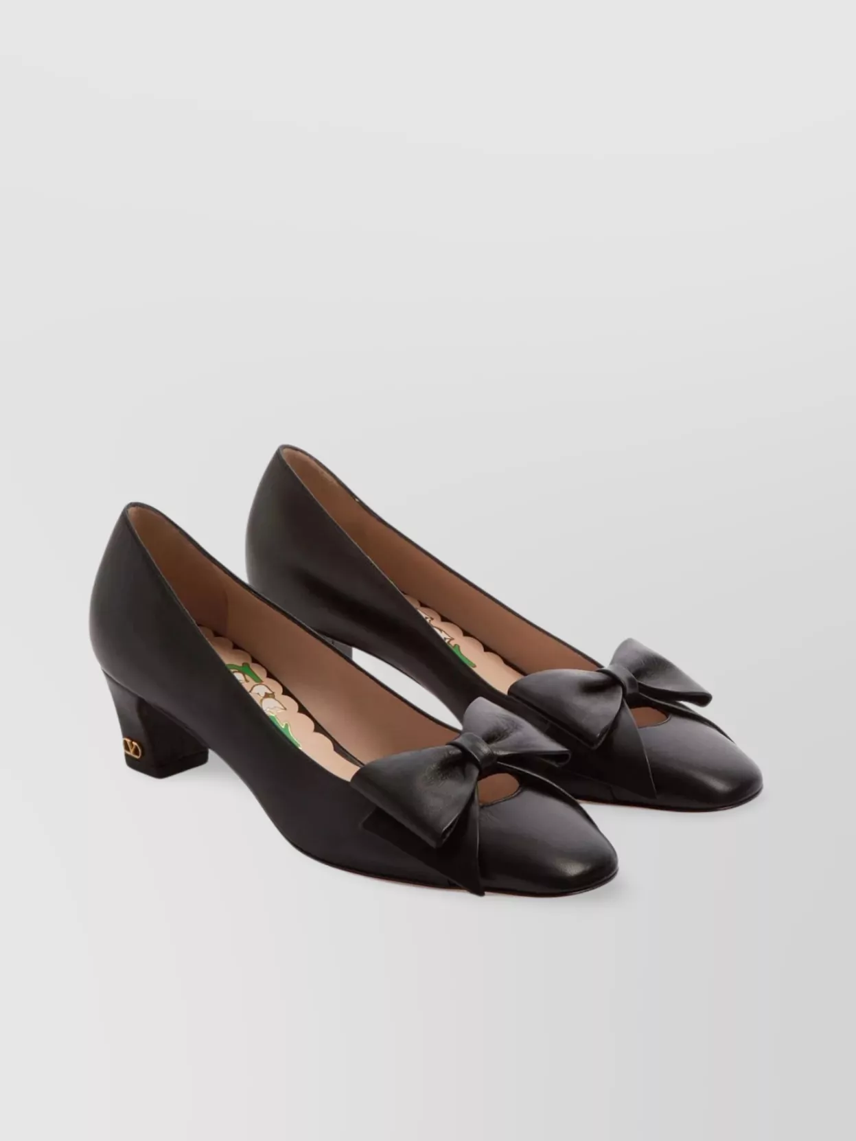 Valentino Garavani Leather Bow Accent Block Heel Pumps
