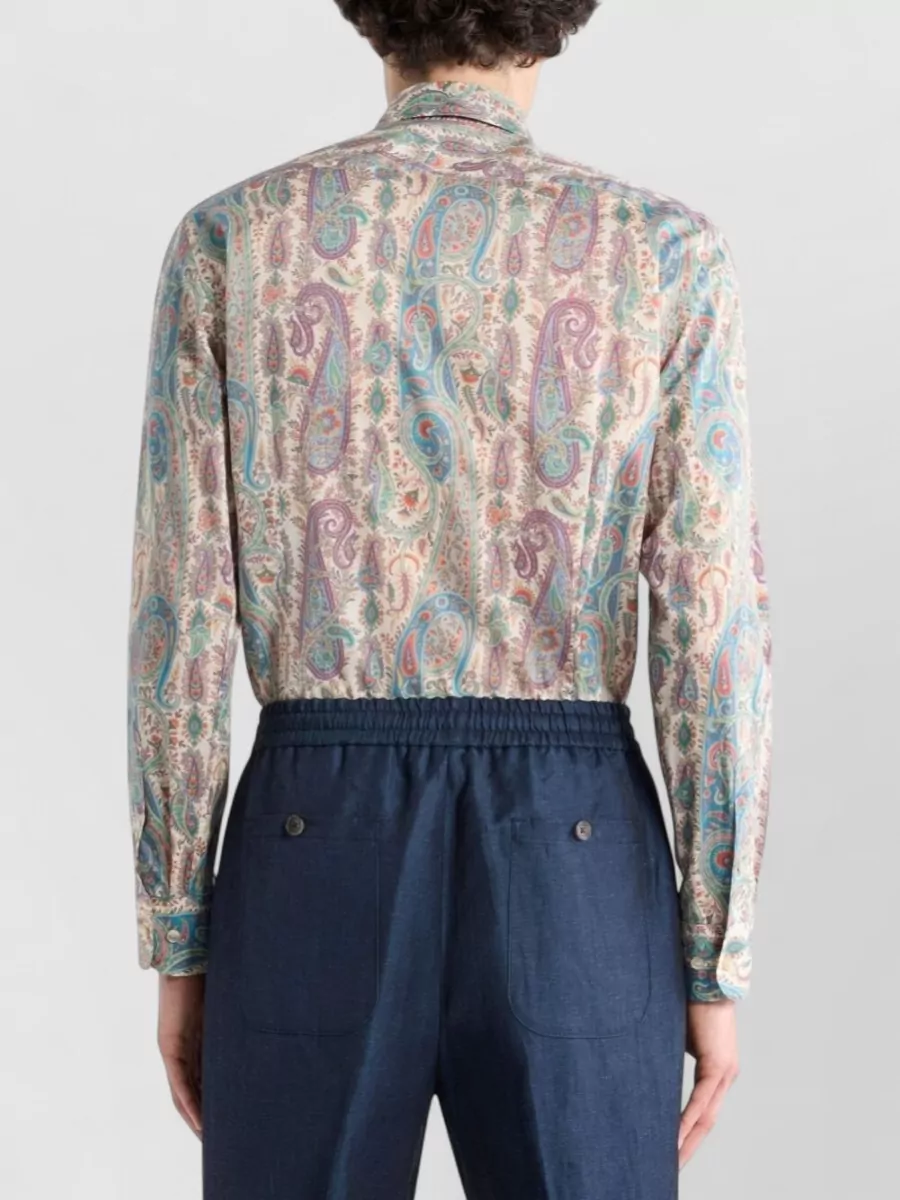 Etro Paisley Foliage Motif Cotton Muslin Shirt