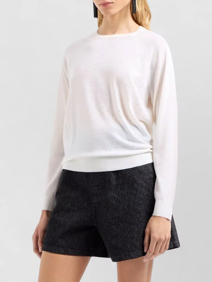Emporio Armani Virgin Wool Fine-Knit Rhinestone-Embellished Crew-Neck Jumper