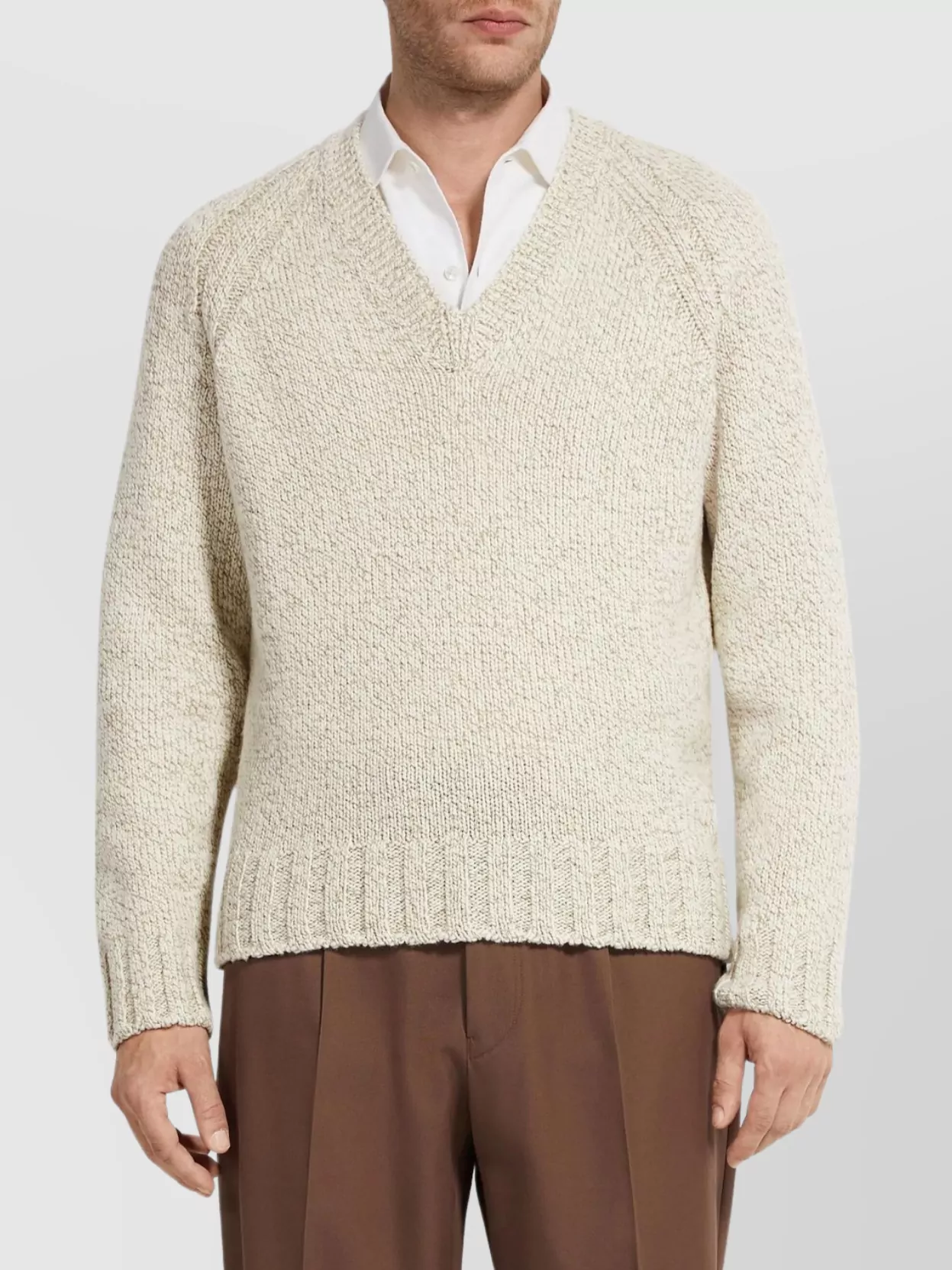 Zegna Textured V-Neck Long Sleeve Knit Sweater
