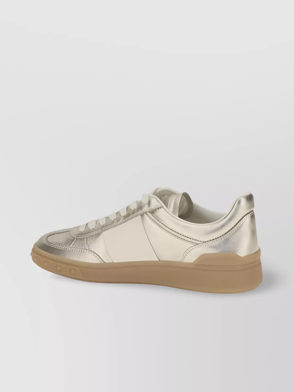 Valentino Metallic Leather Sneakers Stud Detail In Silver
