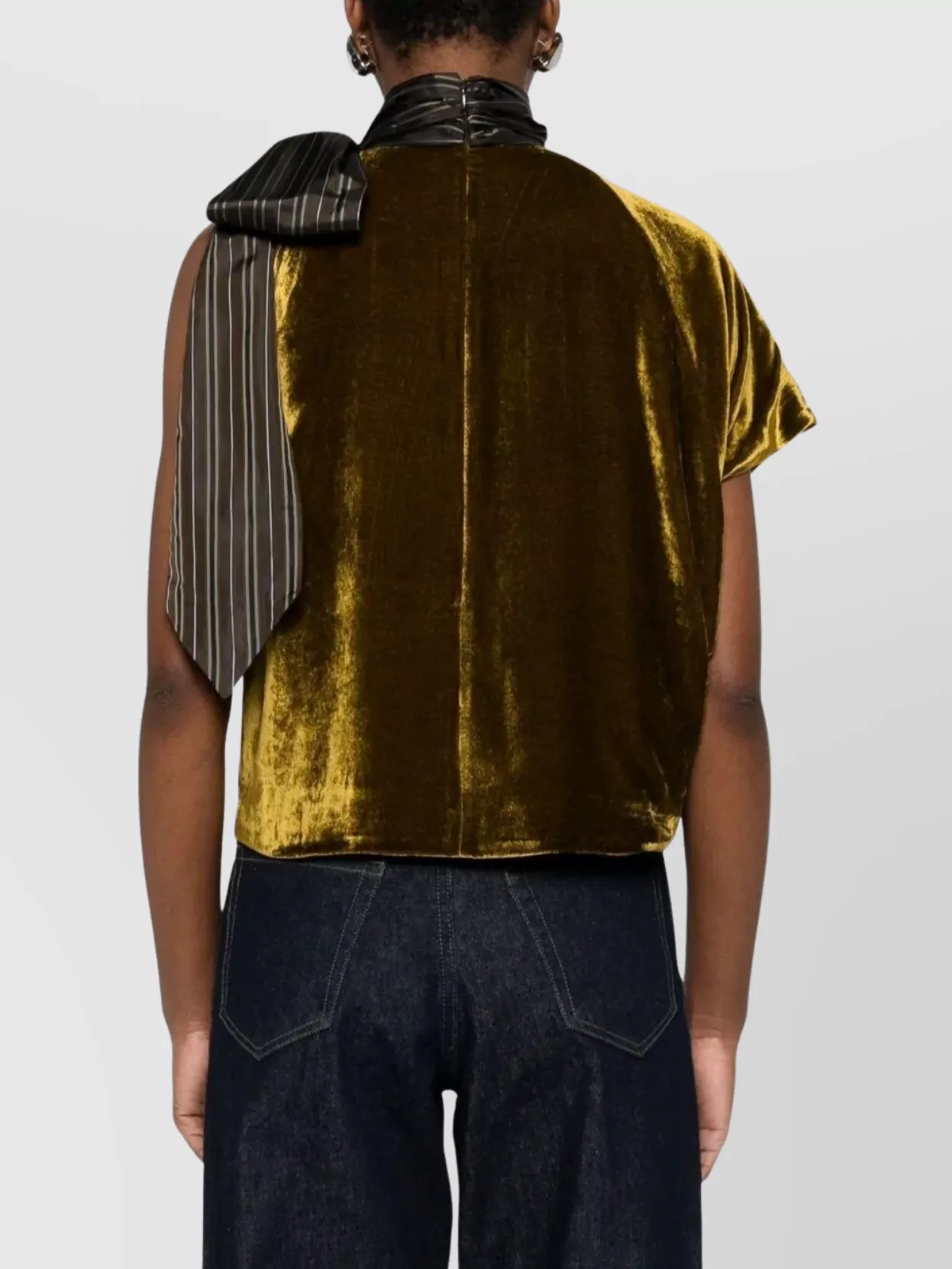 Dries Van Noten Asymmetric Sleeveless Velvet Top Bow In Green