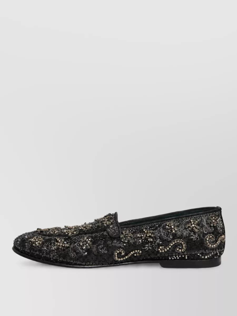 Dolce&Gabbana Leather Rhinestone Embellished Slippers