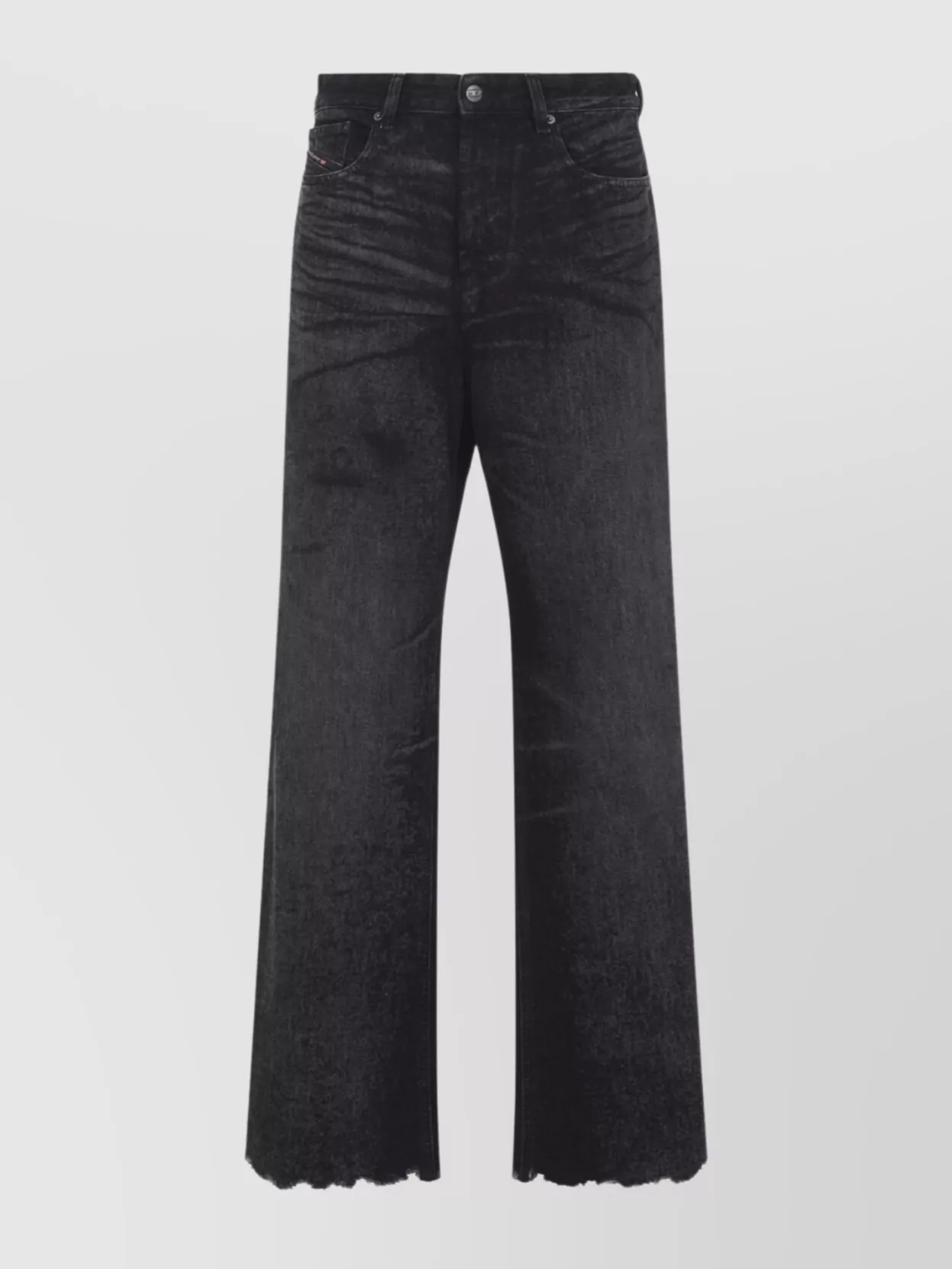 Diesel High-waisted Wide-leg Jeans With Edgy Raw Hem In Black