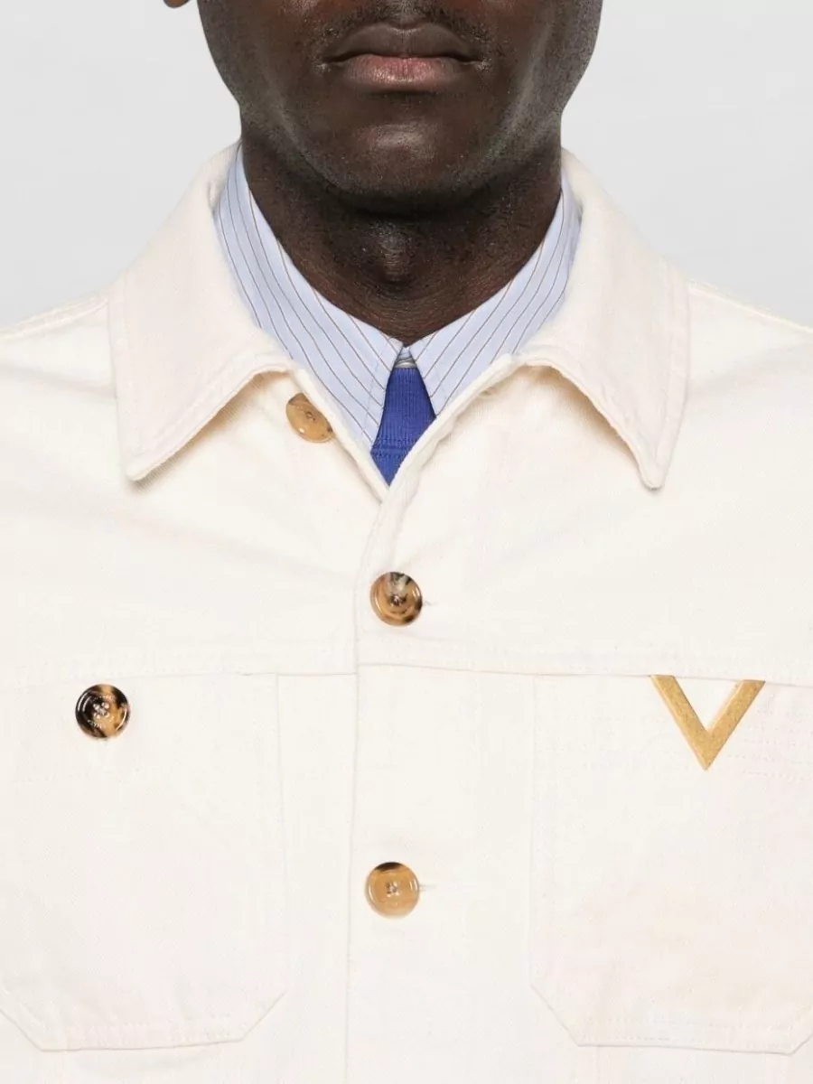 Valentino Garavani Long Sleeve Silk Nylon Jacket Chest Pockets