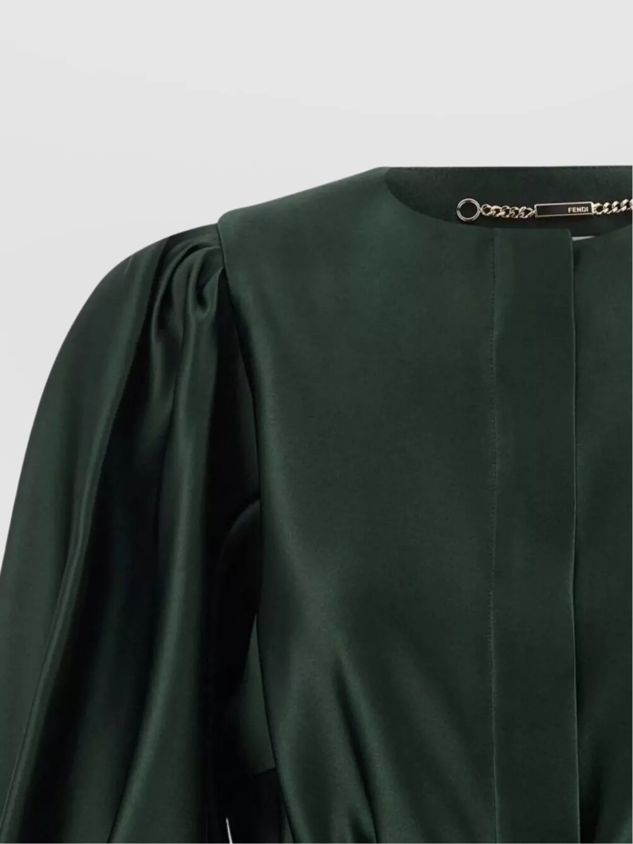 Fendi Satin Jacket With Balloon Sleeves And Belt In Green