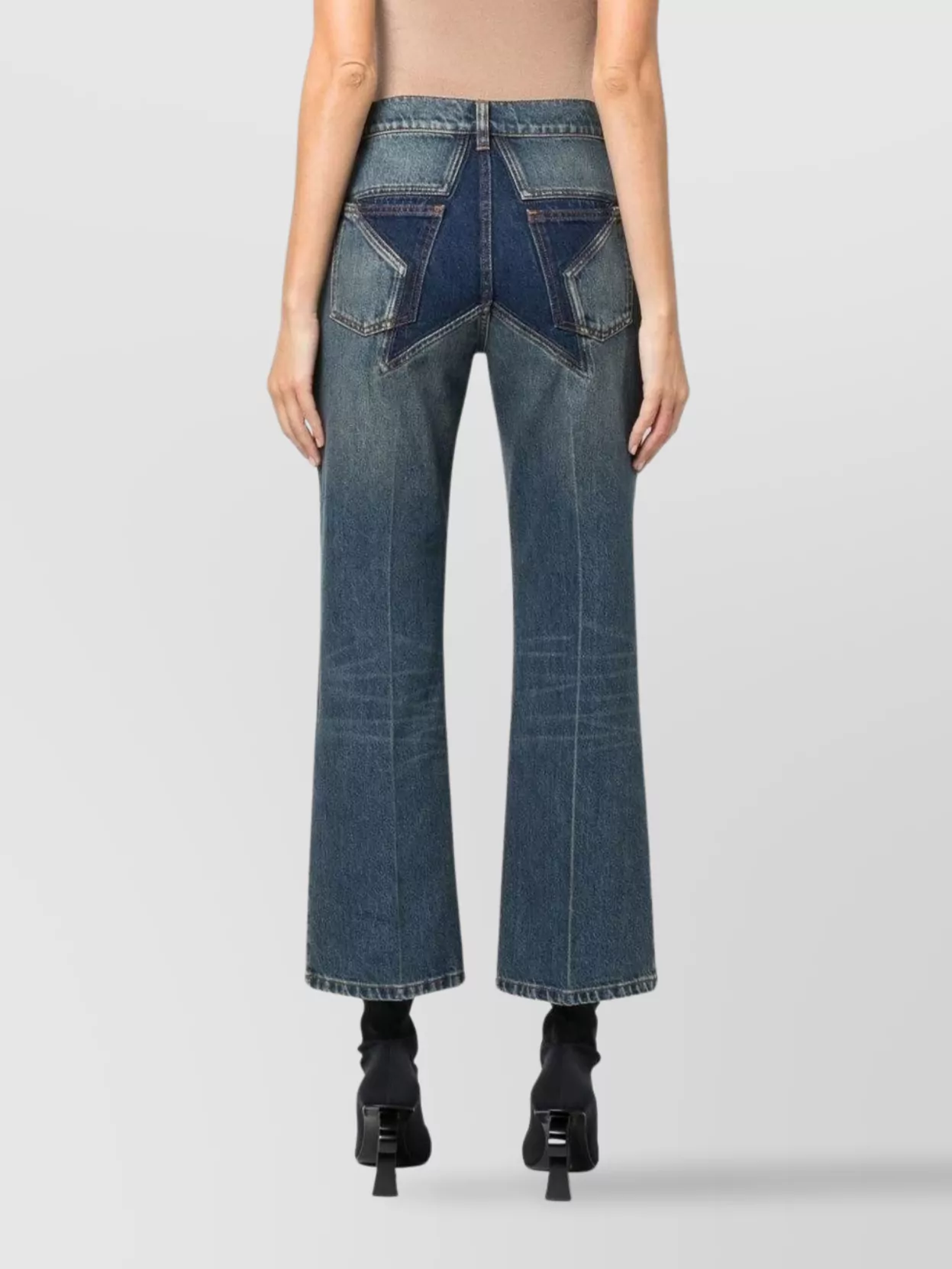 Palm Angels High Waist Denim Jeans With Star Patch In Blue