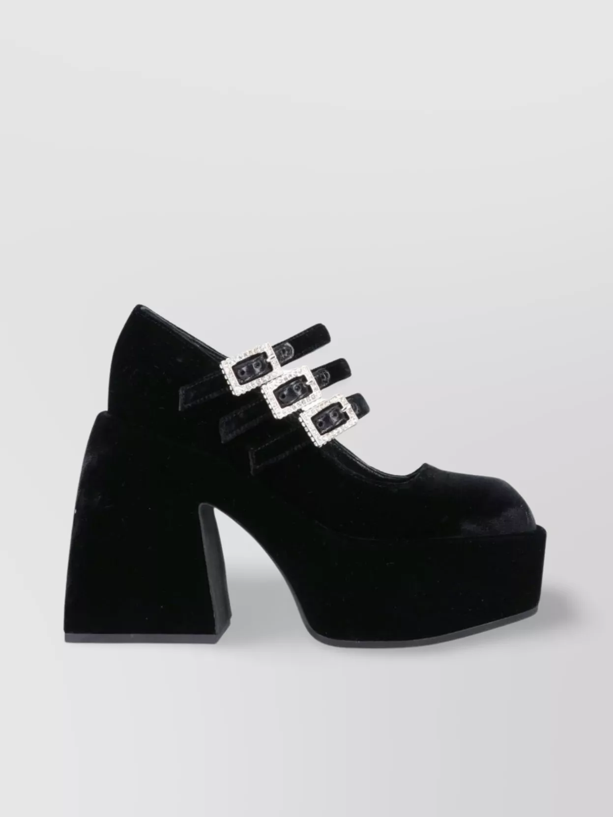 Nodaleto Chunky Heel Triple Buckle Velvet Pumps