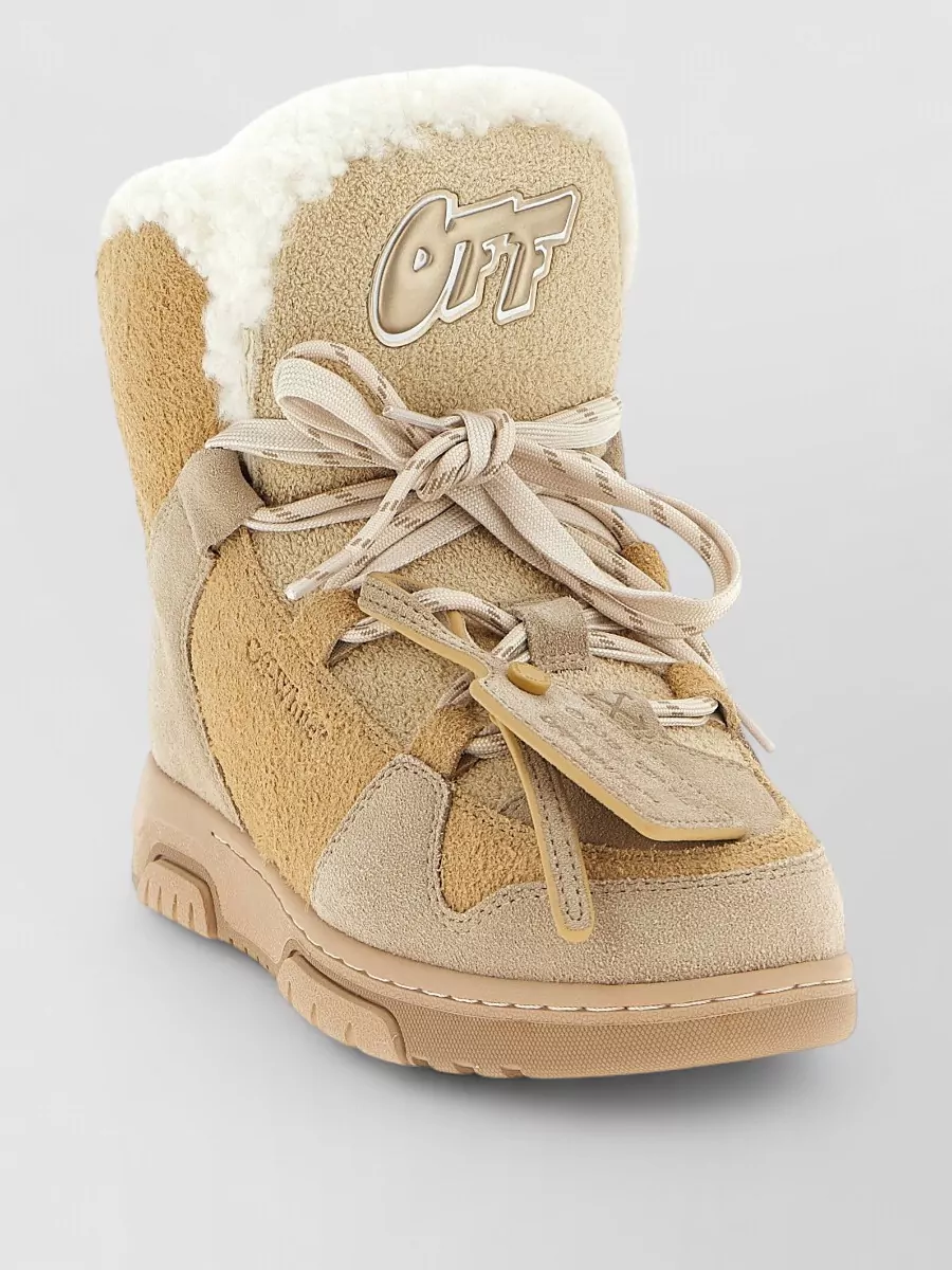 Off-White Leather Winter Lace-Up Ankle Boots