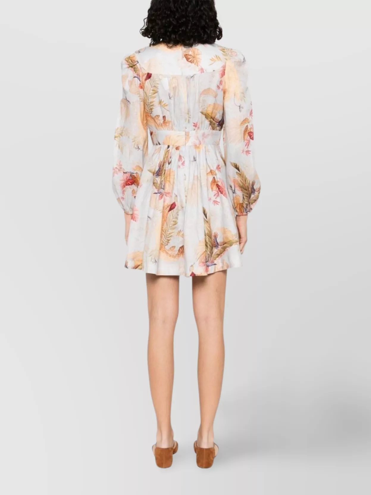 Zimmermann Linen Ascension Printed V-Neck Long-Sleeve Mini Dress