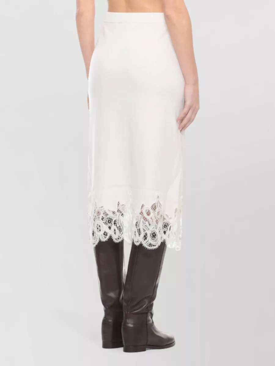 Fabiana Filippi Midi Wool Skirt Lace Trim Hem