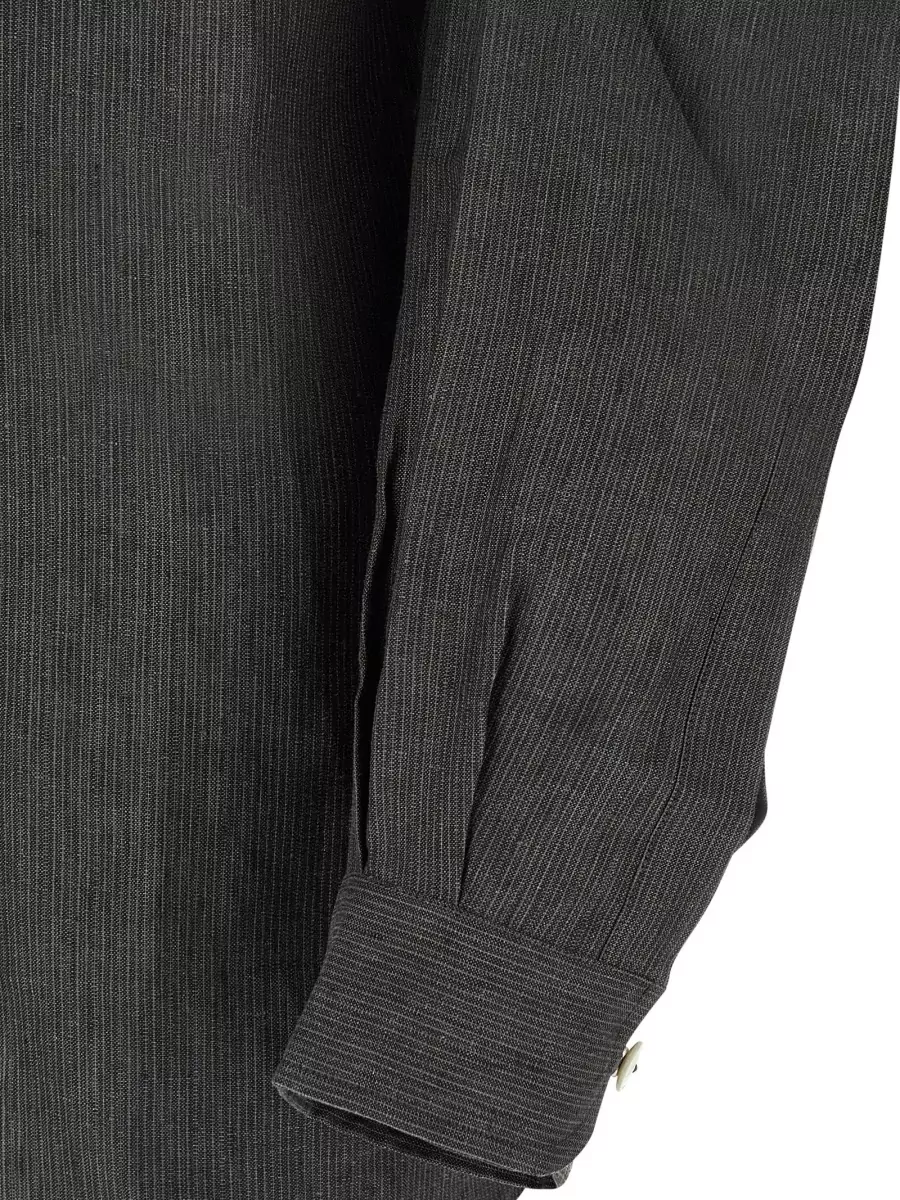 Jacquemus Linen Micro-Striped Long-Sleeve Shirt