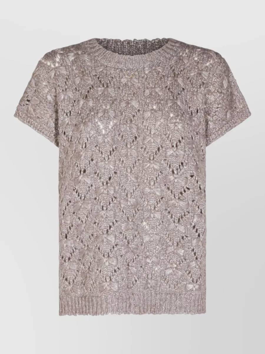 Fabiana Filippi open-knit bow-detail wool-blend short-sleeve top