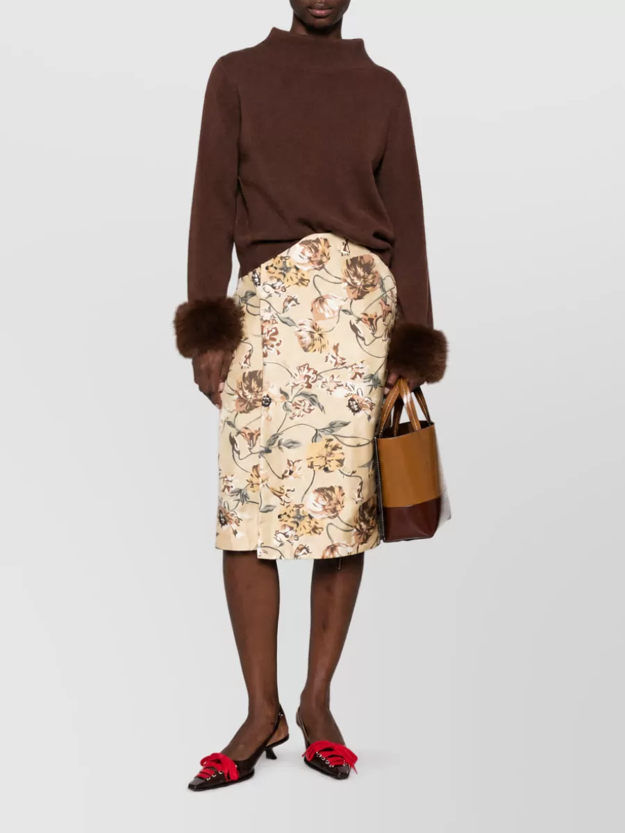 Kenzo Silk Floral-Print Satin Midi Pencil Skirt
