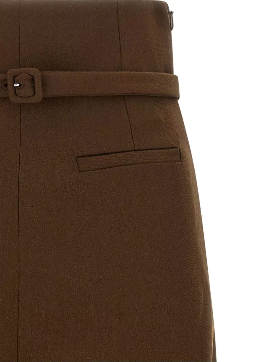 Ami Paris Virgin Wool High-Waist Belted Midi Pencil Skirt