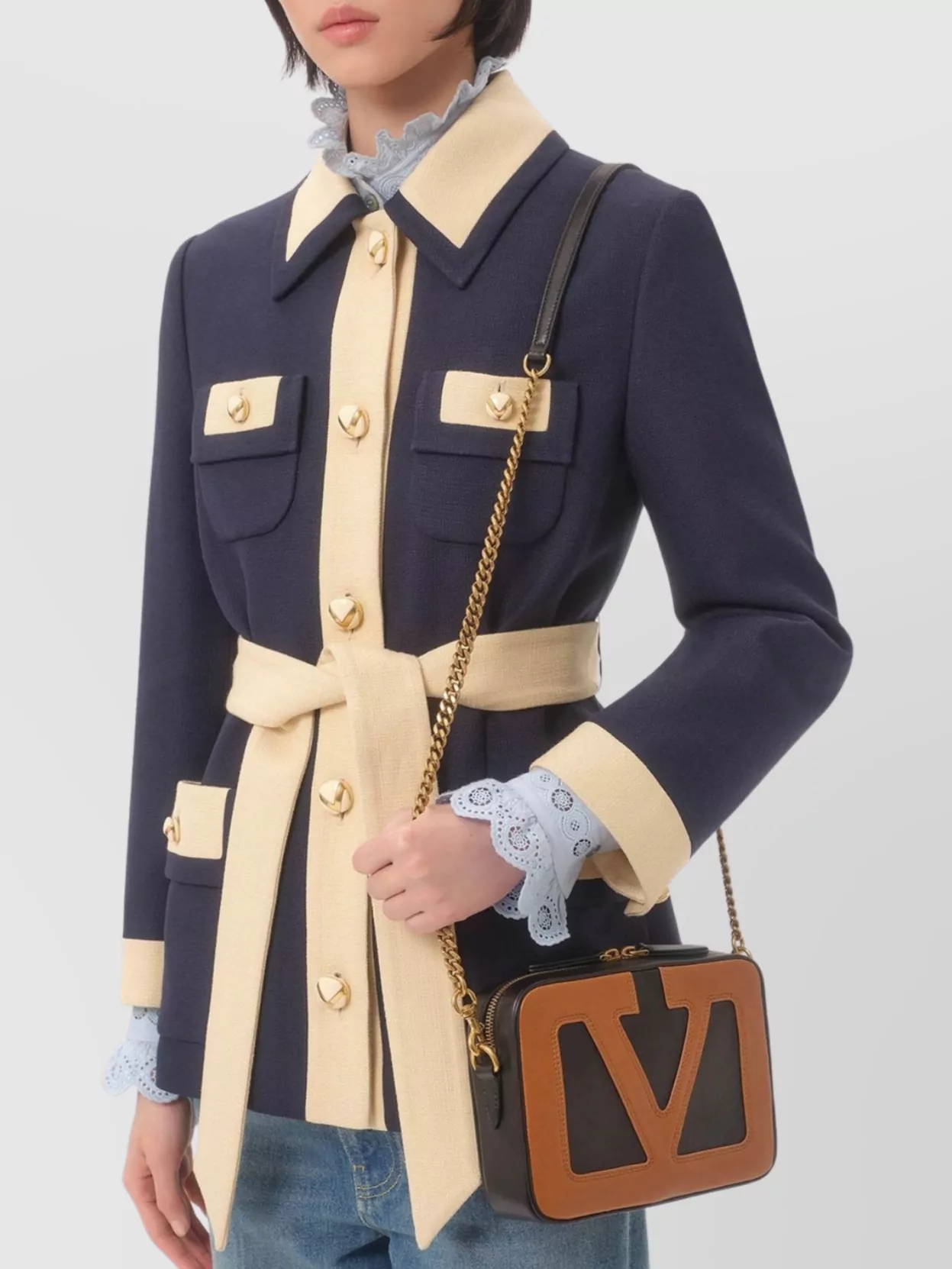 Valentino Collared Single-breasted Coat Jacket With Belted Waist In Animal Print