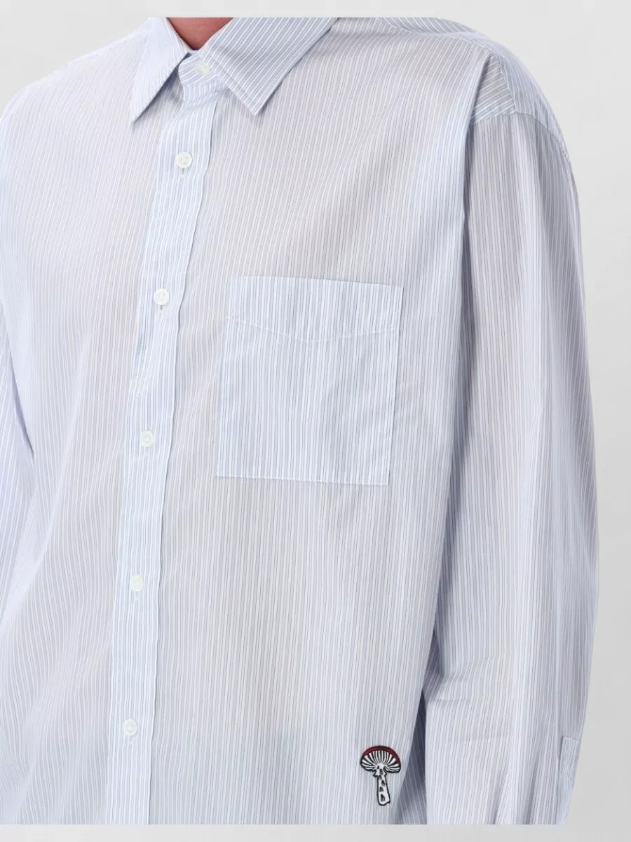 Bottega Veneta Striped Shirt Mushroom Motif Chest Pocket