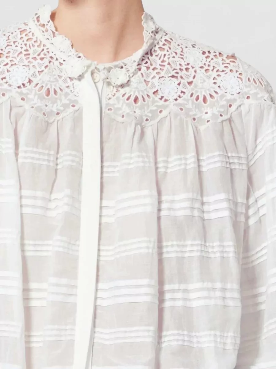 Isabel Marant Etoile Polly Blouse Ruffle Lace Embroidered Bib
